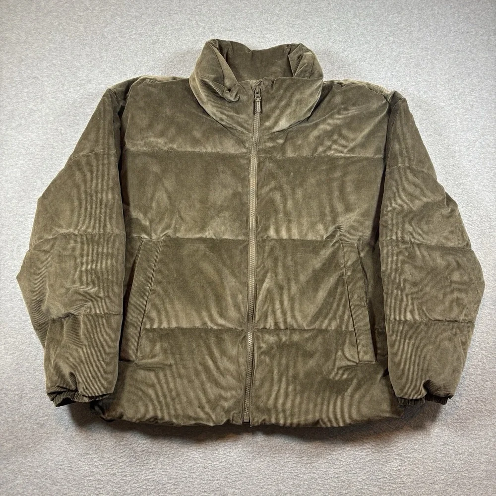 Abercrombie Fitch Corduroy Puffer Jacket Mens XL NWT Olive Brown Relaxed Coat